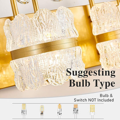 Bathroom Lights Over Mirror - Makeup Lighting Gold - Bathroom Vanity Light with Acrylic Shades for Bath, Makeup Desk, Farmhouse, Hallway, 4-Light