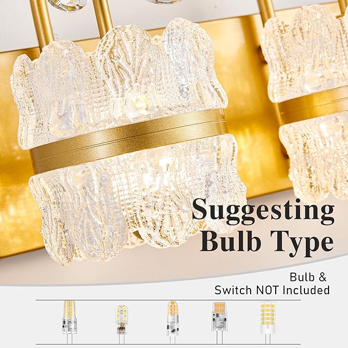 Bathroom Lights Over Mirror - Makeup Lighting Gold - Bathroom Vanity Light with Acrylic Shades for Bath, Makeup Desk, Farmhouse, Hallway, 3-Light