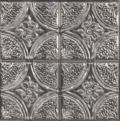 InHome NH3922 Camden Antique Silver Faux Tin Peel & Stick Backsplash Tiles, Metallic, 10 inch x 10 inch