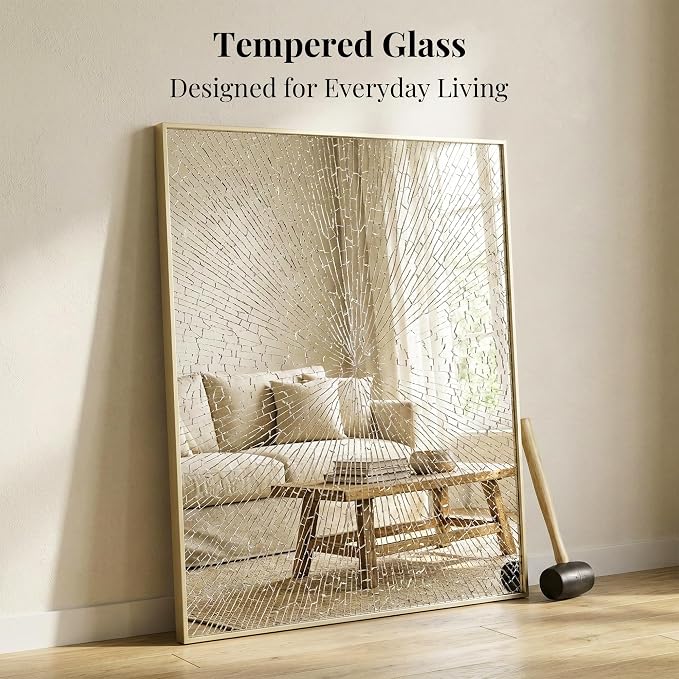 30"x36" Satin Gold Framed Rectangle Bathroom Vanity Wall Mirror | Over-Sink Vanity Mirror, Slim Metal Frame, Entryway or Dresser Use, Vertical/Horizontal Mount, Tempered Glass