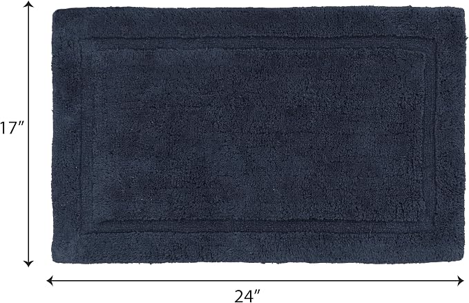 Jean Pierre New York Lydia Border 100% Cotton Bath Mat - Non-Slip Bath Rug - Midnight Navy - 17"x24"