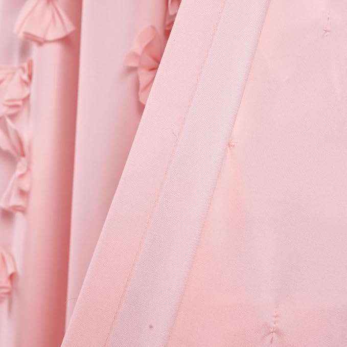 Lush Decor Riley Light Filtering Window Curtain Panel, Single 54" W x 63" L, Pink - Cute Pink Curtains for Bedroom - Bow Decor - Coquette Curtains for Windows