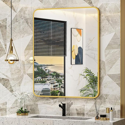 ACEMIRO 24x30 Inch Bathroom Medicine Cabinet with Mirror Gold Metal Framed Recessed or Surface Wall Mounted Mirrored Medicine Cabinets for Bathroom