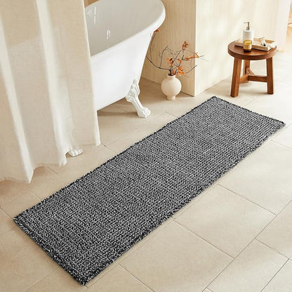 TYUU Waffle Runner Rug Bathroom, Long Boho Bath Mat, 72x24 Black & White | Super Absorbent Quick Dry Bath Rug, Non-Slip Backing, Soft Waffle Washable Farmhouse Bathroom Mats, Tub, Shower & Home Decor
