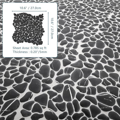 SUNWINGS 10-Sheet Pebble Tile for Shower Floor Border Kitchen Bathroom Backsplash, Black Marquina Recycled Glass Marble Stone Looks Wall and Floor Tile, Covers 7.9 Sq. Ft