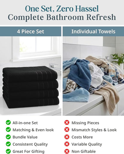 Casa Platino 100% Cotton Bath Towels 4 Pack (30"x60") - Ring Spun Mercerized Cotton Large Towel Set for Bathroom - Quick Dry, Soft & Absorbent Large Bath Towel Set - Oeko Tex Certified - Black Towels
