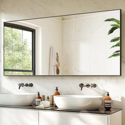 Bathroom Vanity Mirror for Wall, 60"x30" Bathroom Mirror for Over Sink | HD Shatterproof Glass, Rectangular Metal Frame, Horizontally or Vertically, Mirror for Bathroom, Living Room, Entryway(Black)
