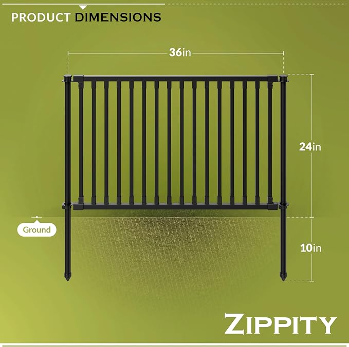 Zippity 24in Zurich Fence Kit, Poly-Steel DIY No Dig Kit | 24inH x 36inW, Black, 2 Panels, Small Dog Fence, ZP19086