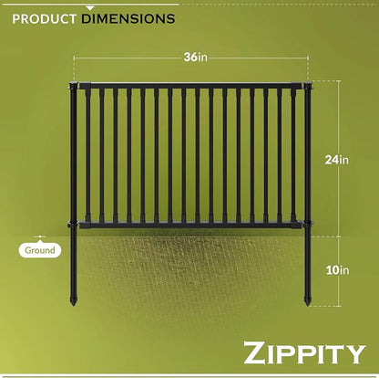 Zippity 24in Zurich Fence Kit, Poly-Steel DIY No Dig Kit | 24inH x 36inW, Black, 2 Panels, Small Dog Fence, ZP19086