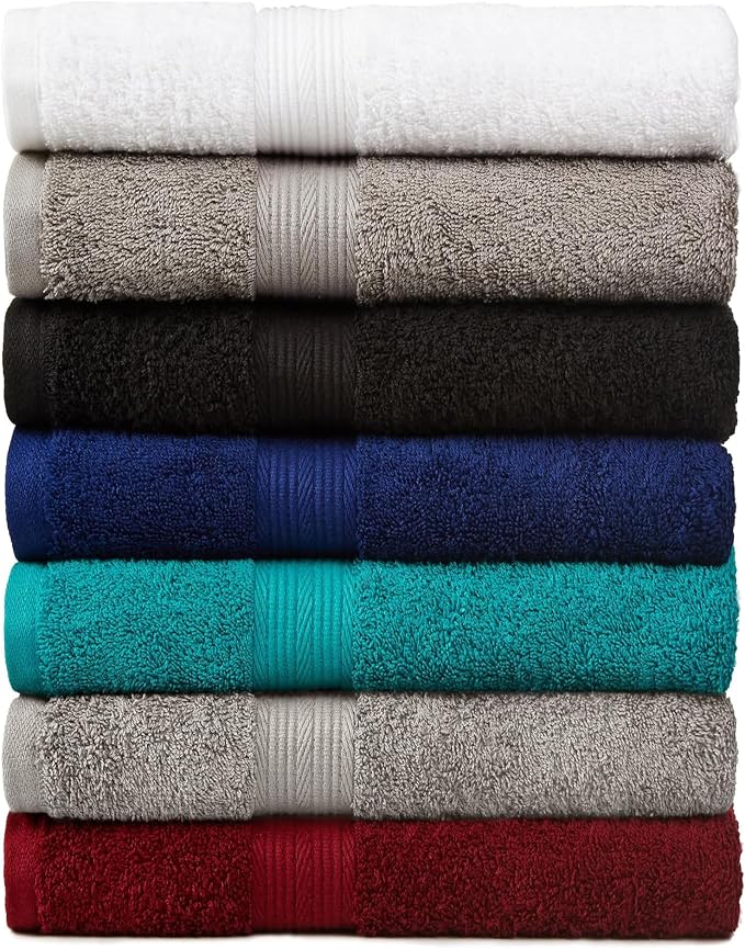 Amazon Basics 6-Piece Fade-Resistant 100% Cotton Towel Set for Bathroom, Soft and Absorbent, 2 Bath Towels, 2 Hand Towels, 2 Washcloths, Gray