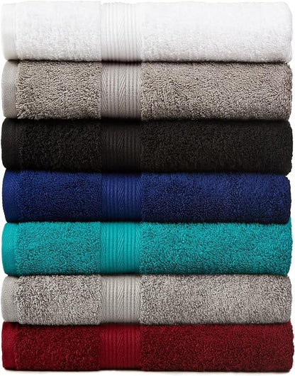 Amazon Basics 6-Piece Fade-Resistant 100% Cotton Towel Set for Bathroom, Soft and Absorbent, 2 Bath Towels, 2 Hand Towels, 2 Washcloths, Gray