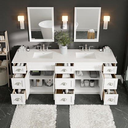 Eviva Epic 84 in. White Double Sink Bath Vanity with Carrara Quartz Top