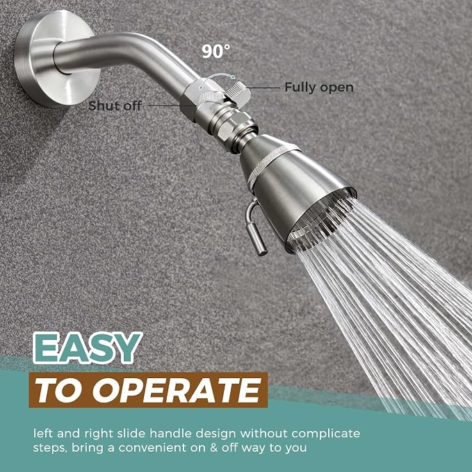Aomasi Shower Head Flow Restrictor for Home Bathroom, Brushed Nickel | Solid Brass, G 1/2 Thread, Shower Head Shut off Valve for Easy Water Control & Save, Fits Handheld Shower, Bidet Sprayer