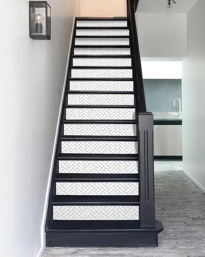 FLFK Stair Riser Decals,Black Lines Vinyl Sticker for Stairs Decoration,14Pcs 39.3"X7.08"