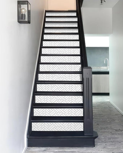 FLFK Stair Riser Decals,Black Lines Vinyl Sticker for Stairs Decoration,14Pcs 39.3"X7.08"