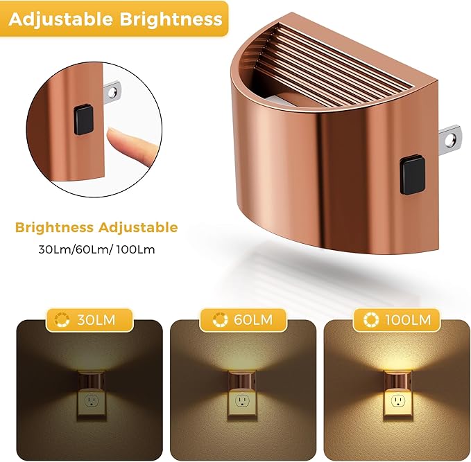 L LOHAS LED Night Lights Plug into Wall, Dimmable Night Light 2 Pack | Plug in Night Light with 3 Level Brightness, 3000K Soft White, Rose Gold Housing