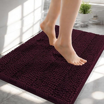 OLANLY Thick Small Bathroom Rugs 24x16, Chenille Bath Rugs, Black Cherry | Rubber Backing, Machine Wash, Extra Absorbent Striped Bath Mats for Bathroom Floor, Tub and Shower, Home Decor Accessories