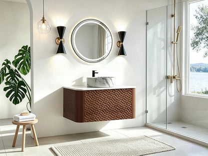 30 Inch Modern Bathroom Vanity with Ceramic Sink, Floating Bathroom Vanity Cabinet with Sintered Stone Top&Solid Wood Hammered Frame, Single Sink Bathroom Vanities w/Soft-Close Drawers,Walnut