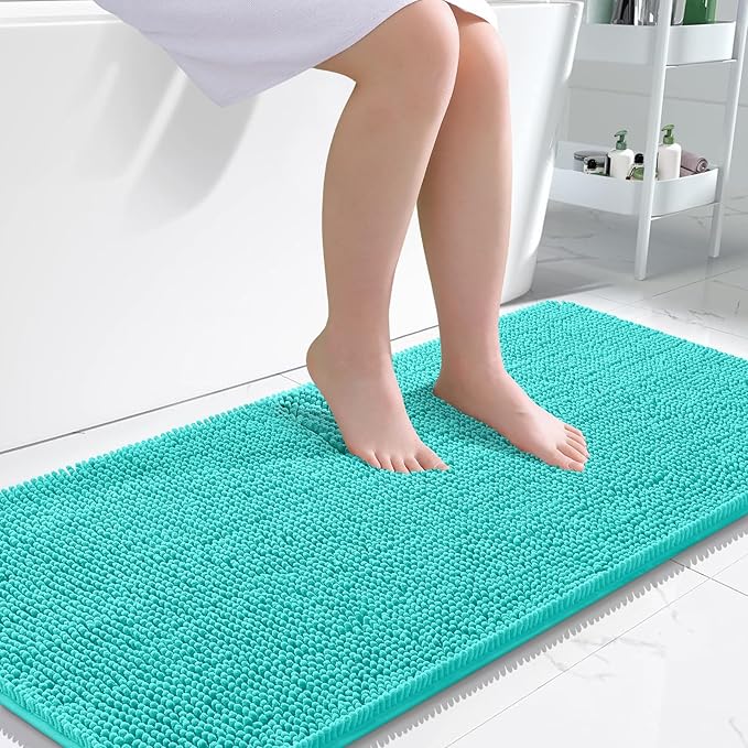 OLANLY Bathroom Runner Rugs 47x24, Extra Soft Absorbent Chenille Bath Rugs | Teal, Quick-Drying Rubber Backing, Machine Washable Long Bath Mat for Bathroom Floor, Tub and Shower, Home Decor Accessories