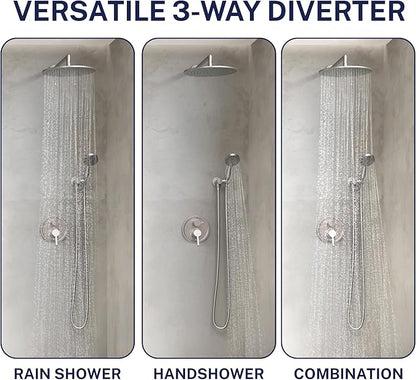 HammerHead Showers Solid Metal Two Handle Shower Valve and Trim Kit Brushed Nickel, Diverts Water Controls Volume and Temperature, Rough-In Shower Trim Kit with Valve and Pressure Balance Shower Valve