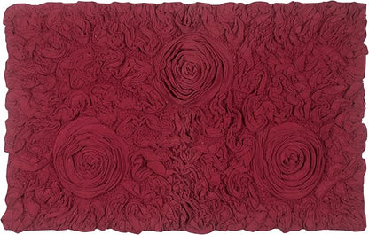 Home Weavers Bell Flower Collection 100% Cotton Tufted Bath Rugs, Extra Soft and Absorbent Bath Rugs, Non-Slip Bath Mats, Machine Washable, Bath Mats for Bathroom Floor and Tub, 21"x34" Rectangle, Red