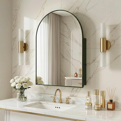 Casaphoria 39" H x 30" W Arched Bathroom Medicine Cabinet with Mirror, Metal Frame Wall Medicine Cabinets Mirrors, Wall Mirror Cabinet, Black A