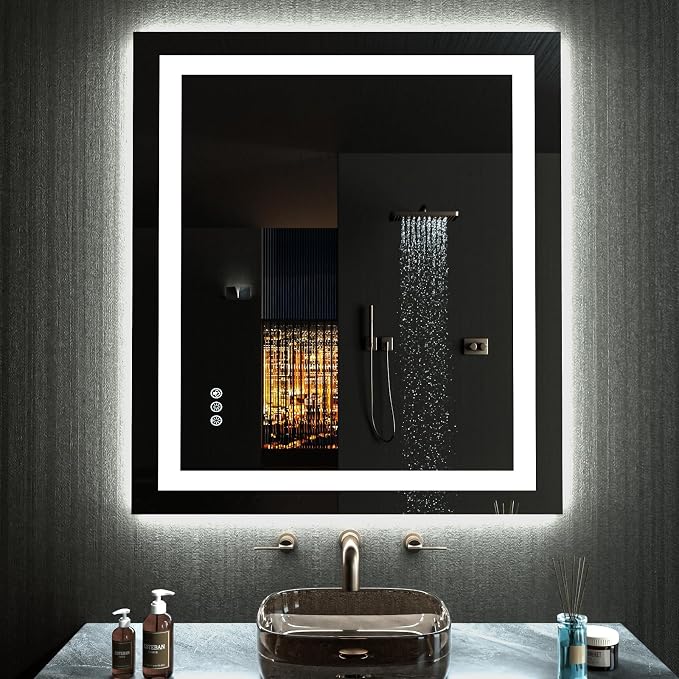 LOAAO 32"X36" RGB LED Bathroom Mirror with Lights, UL Listed | Anti-Fog, Dimmable, RGB Backlit + Front Lighted, Memory Function, Tempered Glass