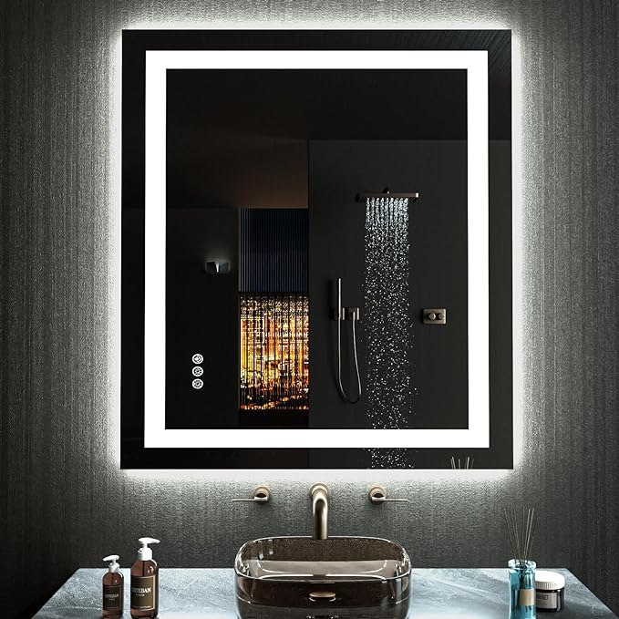 LOAAO 24"X36" RGB LED Bathroom Mirror with Lights, UL Listed | Anti-Fog, Dimmable, RGB Backlit + Front Lighted, Memory Function, Tempered Glass