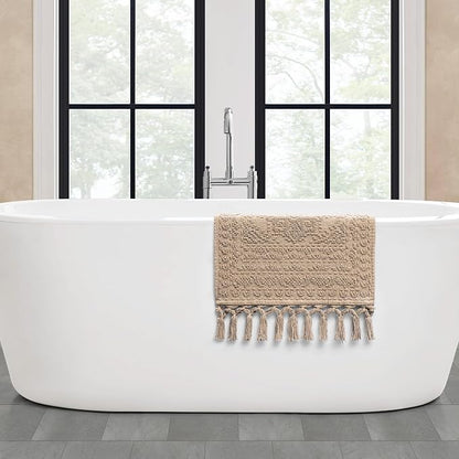 French Connection Nellore Bathroom Rugs, Woven and Beaded Bathroom Mats, Durable Bath Rugs, Thick Bath Mats for Bathroom and Shower Rugs, 17" x 28", Taupe