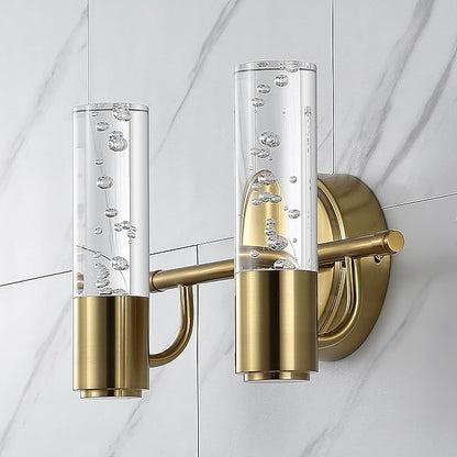 JONATHAN Y 10.75" Brass Gold Modern Integrated LED Vanity Light Wall Sconce for Bathroom, Clear Bubble Acrylic Shade Minimalist Art Deco Light for Hallway, Entryway, 4000K (JYL7223B)