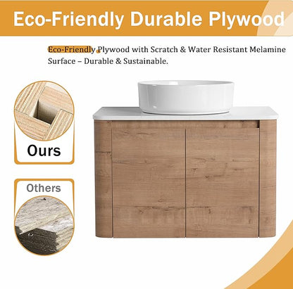 Malwee 30" Floating Bathroom Vanity with Sink, 30 Inch Wall Mounted Bathroom Cabinet Combo, Modern Single Sink Bath Storage Vanity Set, with 2 Soft Close Doors and Ceramic Vessel Basin Top(30-400