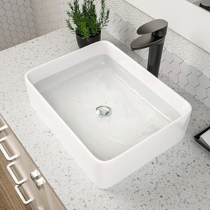 Dcolora 19" x 15" Rectangular Bathroom Vessel Sink, White Ceramic Porcelain Above Counter Vanity Basin, Modern Rectangle Sink for Bathroom