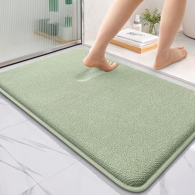 OLANLY Thick Memory Foam Bathroom Rug 36x24, Absorbent Bath Mat, Sage Green | Soft Quick Dry Bath Rugs, Non-Slip, Machine Washable Carpet for Bathroom Floor, Tub and Shower, Home Decor Accessories
