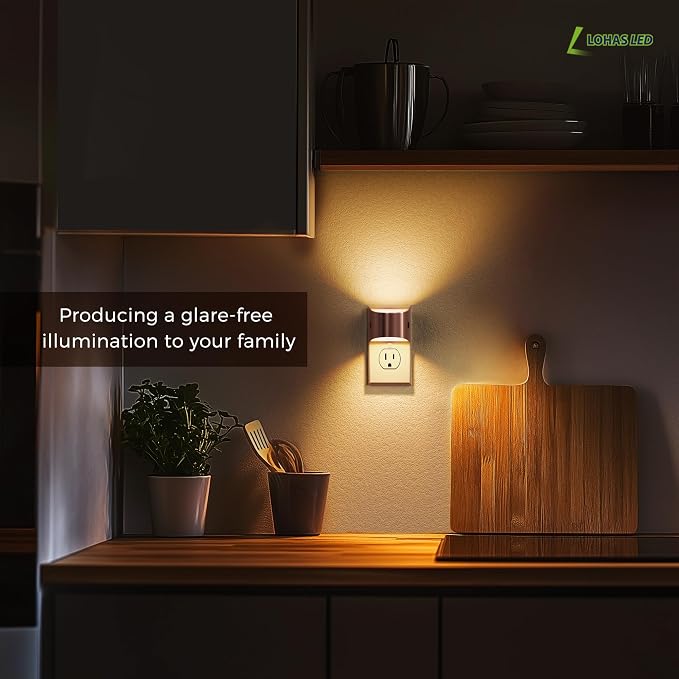 L LOHAS LED Night Lights Plug into Wall, Dimmable Night Light 2 Pack | Plug in Night Light with 3 Level Brightness, 3000K Soft White, Rose Gold Housing