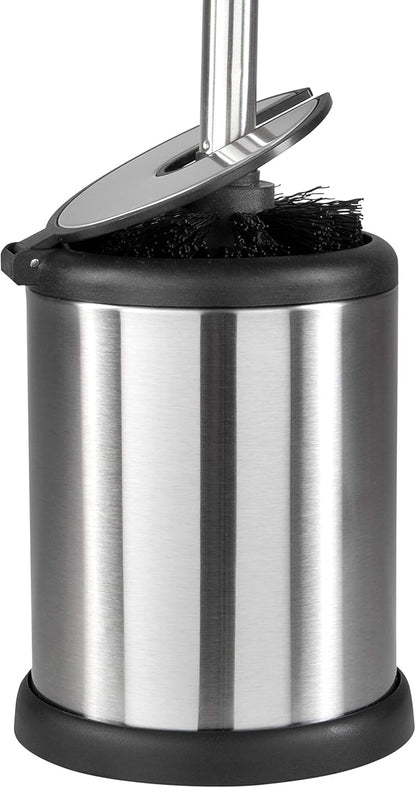 Bath Bliss Stainless Steel 2 Pack Self Closing Lid Toilet Brush and Holder, Finger Print Proof, Compact, Small Space, 6980-2PK, Silver