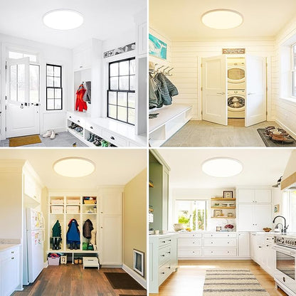 12 Inch Flush Mount Ceiling Light, 24W Dimmable LED Fixture 2400LM, 3000K/4500K/6000K Adjustable, Ultra Thin Round Ceiling Lamp for Bedroom, Kitchen, Living Room, Dining Room, Bathroom, White