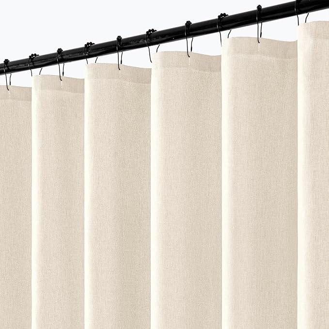 ANRODUO Cream White Linen Textured Fabric Shower Curtain Set - W72xL84 | Farmhouse Shower Curtain with 12 Metal Hooks, Waterproof Heavy Duty, Button Hole Design, Machine Washable for Bathroom