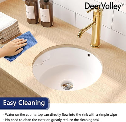 DeerValley 16x16 Inch Small Round Undermount Bathroom Sink, White Ceramic Under Counter Sink with Overflow, DV-1U0207
