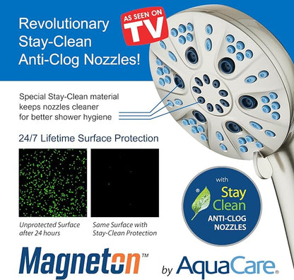 AquaCare Magneton 48-Mode High Pressure Rain & Handheld Shower Head Combo | Space-age Magnetic Guidance Docking, Dual 6-mode Heads with Hygienic Jets, Extra-long 6 ft. Stainless Steel Hose / Nickel