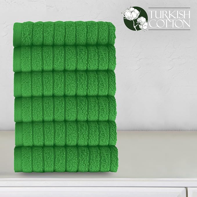 Elegant Comfort 100% Turkish Cotton Corduroy Ribbed Luxury Washcloths 6 Pack Soft 13 x 13 Inch - Higly Absorbent, Durable, Quick Dry, Spa Premium Hotel Quality for Bathroom or Travel, Emerald Green