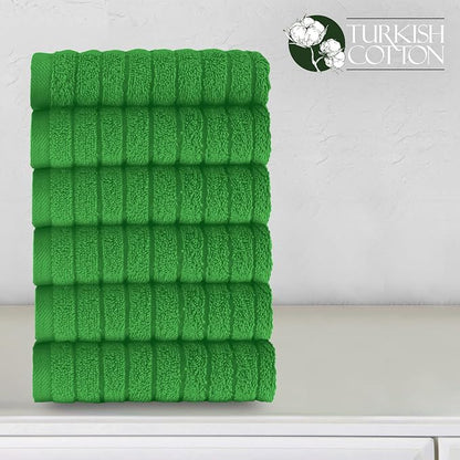 Elegant Comfort 100% Turkish Cotton Corduroy Ribbed Luxury Washcloths 6 Pack Soft 13 x 13 Inch - Higly Absorbent, Durable, Quick Dry, Spa Premium Hotel Quality for Bathroom or Travel, Emerald Green