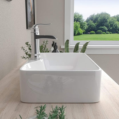 Mocoloo 19 Inch Rectangle Vessel Sink with Faucet Hole 19"x15" White Ceramic Countertop Bathroom Vanity Sink Basin Above Counter Porcelain Lavatory Sink