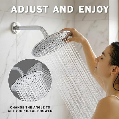 Waterfall Showerhead - 1.8 GPM - Polished Chrome | 9 Inch Large Overhead Rain Shower Head With Self-Clean Nozzles, Adjustable Brass Ball Joint, High Flow Best With Extender Arm