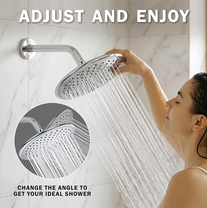 Waterfall Showerhead - 2.5 GPM - Polished Chrome | 9 Inch Large Overhead Rain Shower Head With Self-Clean Nozzles, Adjustable Brass Ball Joint, High Flow Best With Extender Arm