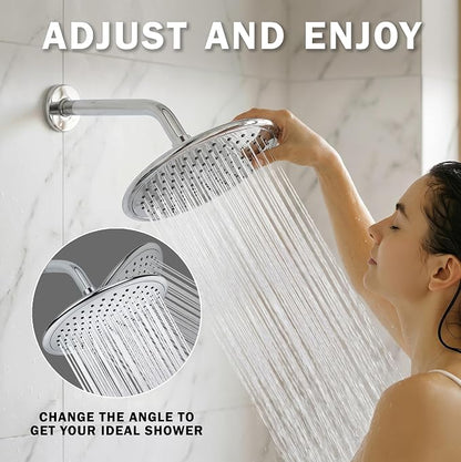 Waterfall Showerhead - 2.5 GPM - Polished Chrome | 9 Inch Large Overhead Rain Shower Head With Self-Clean Nozzles, Adjustable Brass Ball Joint, High Flow Best With Extender Arm