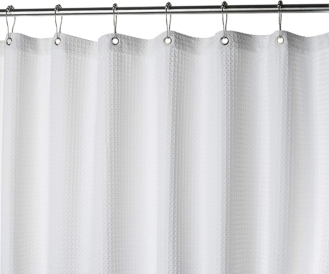 Creative Scents White Fabric Shower Curtain 72x72 - Waffle Weave Bathroom Curtain, Water Repellent Hotel Spa Quality, Heavy Duty 230 GSM Cotton Feel, Machine Washable Bath Curtains with Grommets
