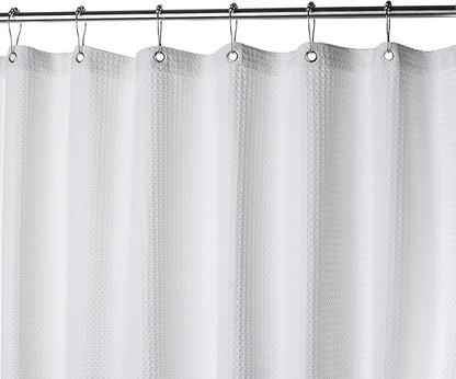 Creative Scents White Fabric Shower Curtain 72x72 - Waffle Weave Bathroom Curtain, Water Repellent Hotel Spa Quality, Heavy Duty 230 GSM Cotton Feel, Machine Washable Bath Curtains with Grommets