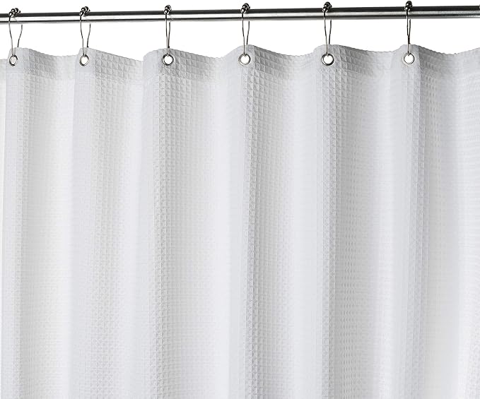 Creative Scents Fabric White Shower Curtain for Bathroom - 60" x 72" Spa, Hotel Luxury Matt Waffle Weave Square Design, Water Repellent, 230 GSM Weighty Cloth, for Decorative Bathroom Curtains