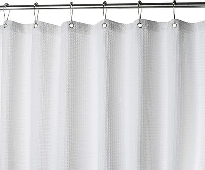 Creative Scents Fabric White Shower Curtain for Bathroom - 60" x 72" Spa, Hotel Luxury Matt Waffle Weave Square Design, Water Repellent, 230 GSM Weighty Cloth, for Decorative Bathroom Curtains
