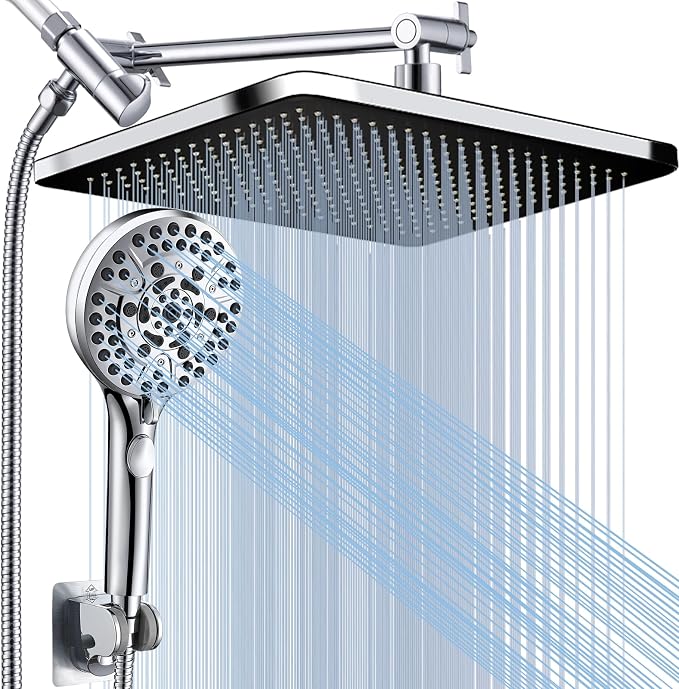 Rainfall Shower Head with Handheld, 14 Inch Rain Shower Head Combo,High Pressure Fixed Showerhead and 10 Spray Settings Handheld Shower Heads,Bathroom Accessories,Chrome